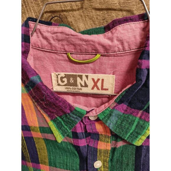 G&M Men's Short Sleeve XL Button Down Multicolor Plaid Collared Shirt - Picture 3 of 3